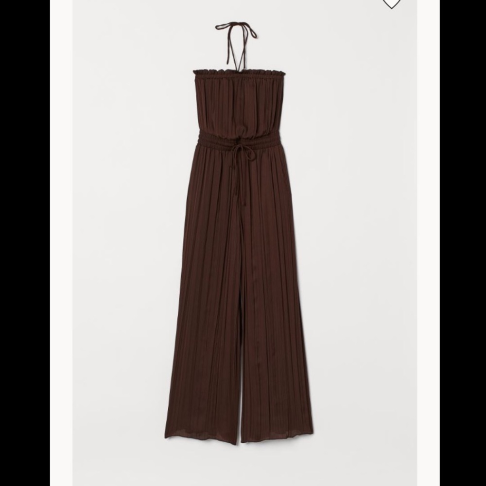 H&M Brown Micro Pleat Jumpsuit